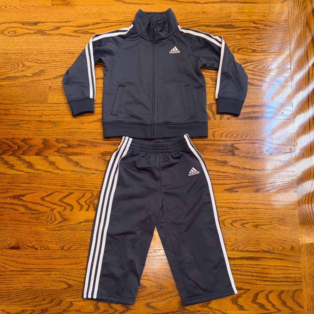 Adidas Kids Grey Gray Track Jacket and Pants - Classic Three-Stripe Set